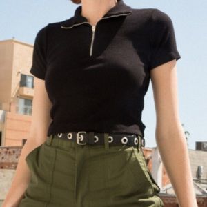 Brandy Melville Black zip up tee